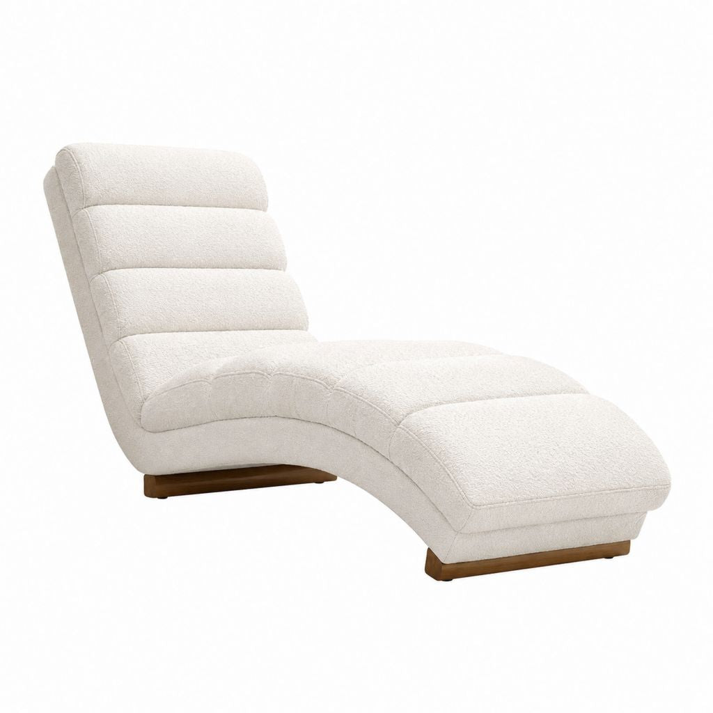 Méridienne incurvée crème en polyester bouclette 170 x 70 x 85 cm