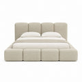 Lit coffre 180 x 200 cm beige en polyester avec tête de lit capitonnée