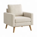 Fauteuil de salon rectangulaire beige en polyester bouclette avec pieds en hévéa massif 78 x 82 x 86 cm