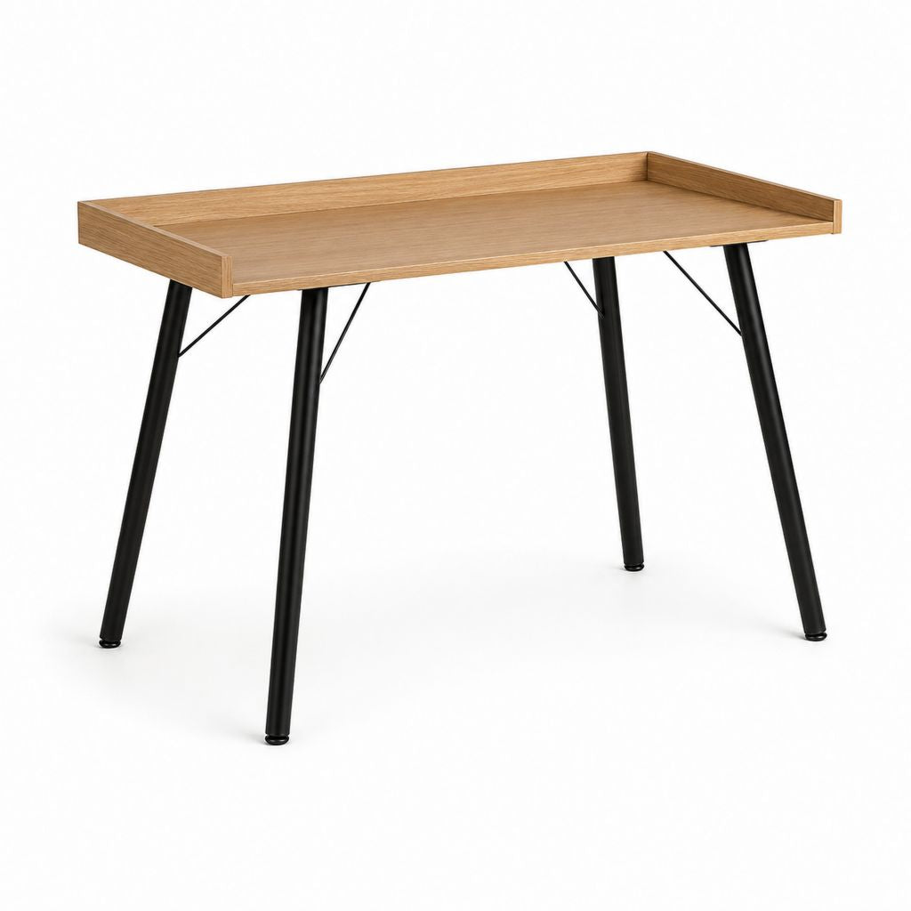 Bureau classique rectangulaire chêne clair et acier noir 120 x 60 x 75 cm