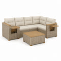 Salon de jardin d'angle 5 places beige en résine tressée PE avec table basse 230 x 230 x 85 cm