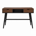 Bureau droit avec 2 tiroirs noyer et noir en panneaux MDF et acier 120 x 60 x 75 cm