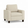 Fauteuil de salon beige en polyester avec pieds en bois massif 82 x 86 x 90 cm