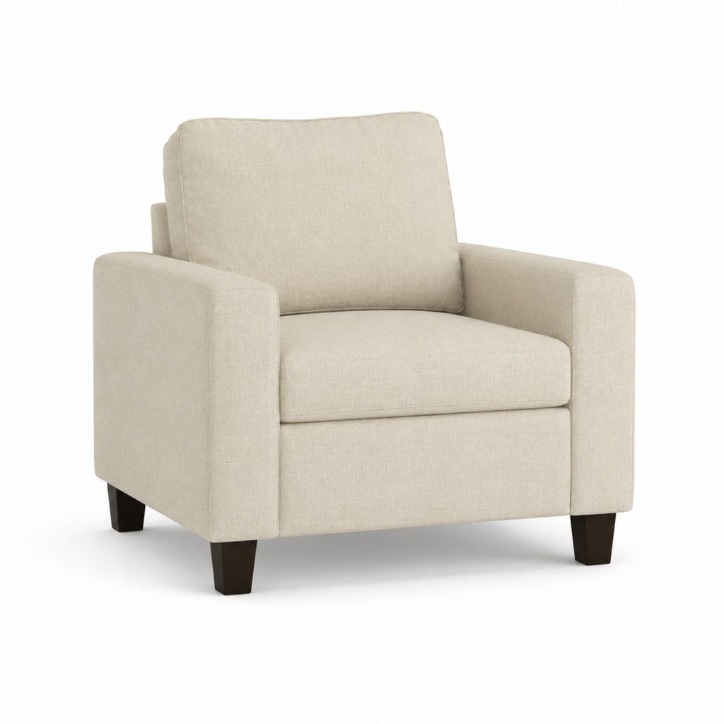 Fauteuil de salon beige en polyester avec pieds en bois massif 82 x 86 x 90 cm