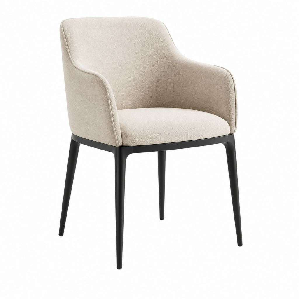 Fauteuil de salon arrondi beige en polyester avec pieds en acier noir 84 x 57 x 59 cm