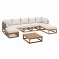 Salon de jardin d'angle 6 pièces beige en bois d'acacia massif 295 x 220 x 70 cm