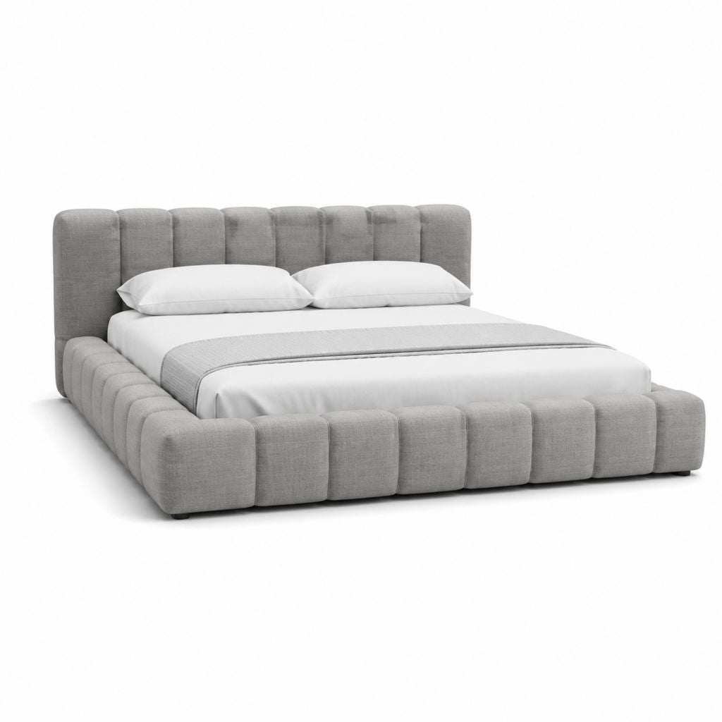 Lit coffre 160 x 200 cm gris en polyester avec tête de lit capitonnée