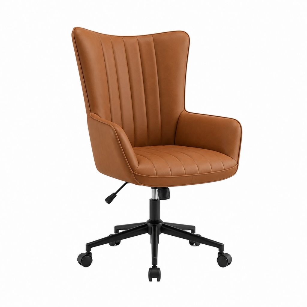 Fauteuil de bureau pivotant camel en cuir PU avec accoudoirs et roulettes 65 x 70 x 110 cm