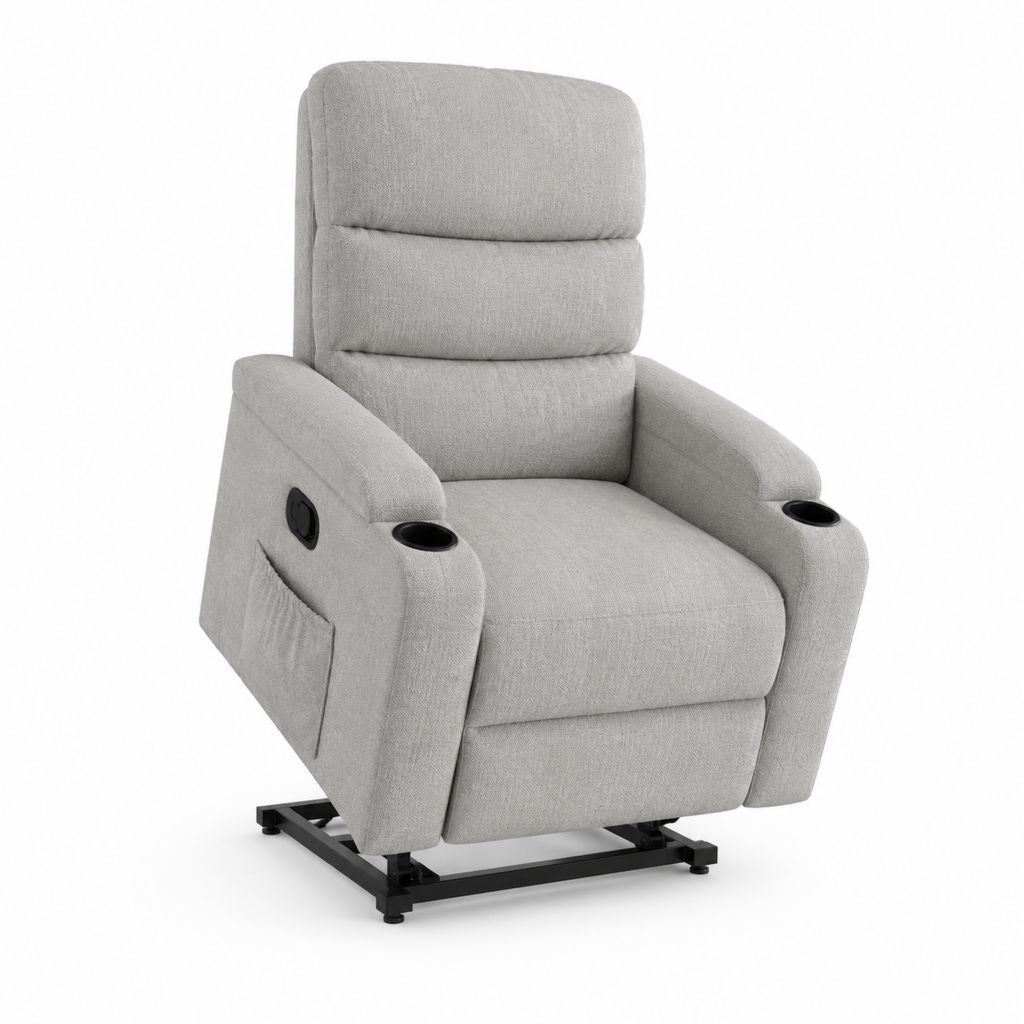 Fauteuil relax inclinable manuel gris en polyester avec porte-gobelets 86 x 94 x 102 cm