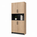 Armoire de bureau haute 4 portes chêne clair et noir en panneaux de particules rectangulaire 80 x 40 x 200 cm