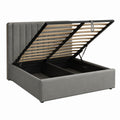 Lit coffre double gris en velours polyester avec sommier relevable 160 x 200 cm