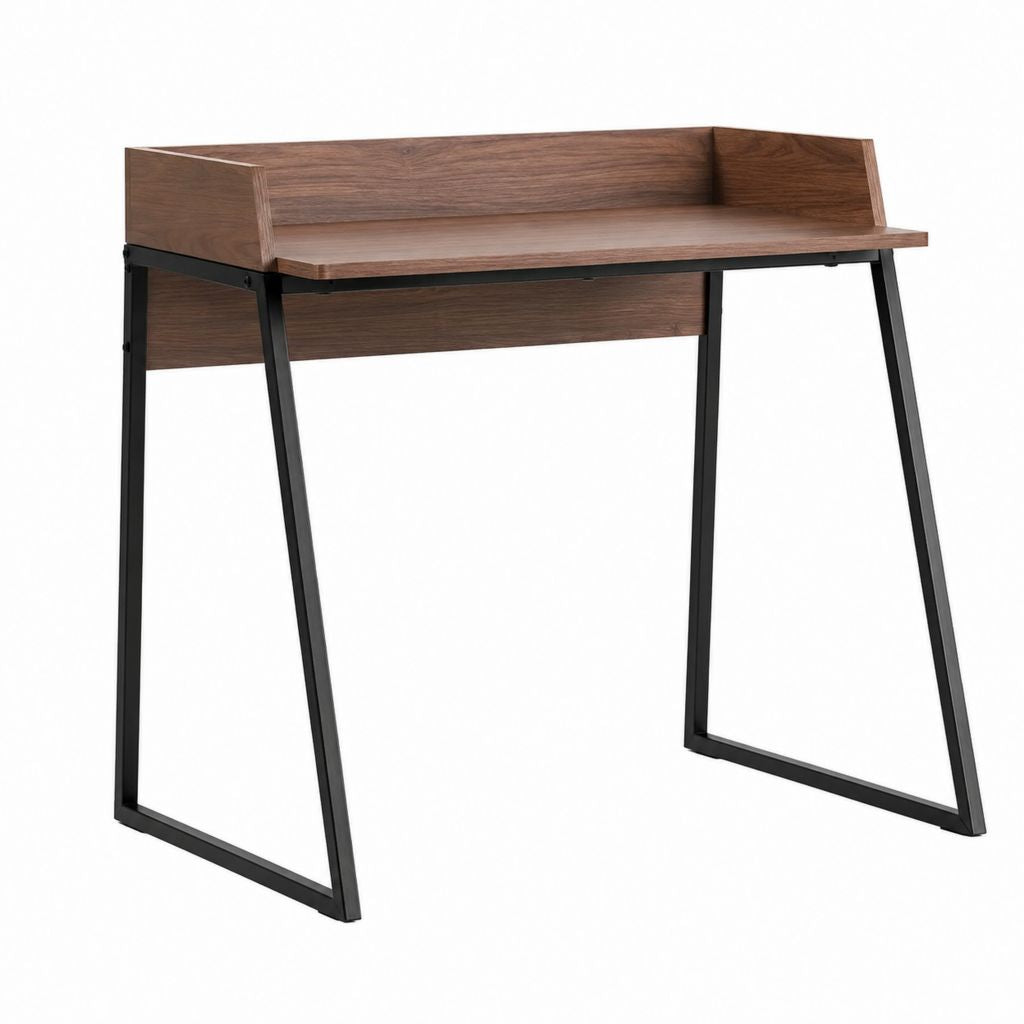 Bureau secrétaire rectangulaire brun noyer et noir en MDF plaqué noyer acier 90 x 50 x 90 cm