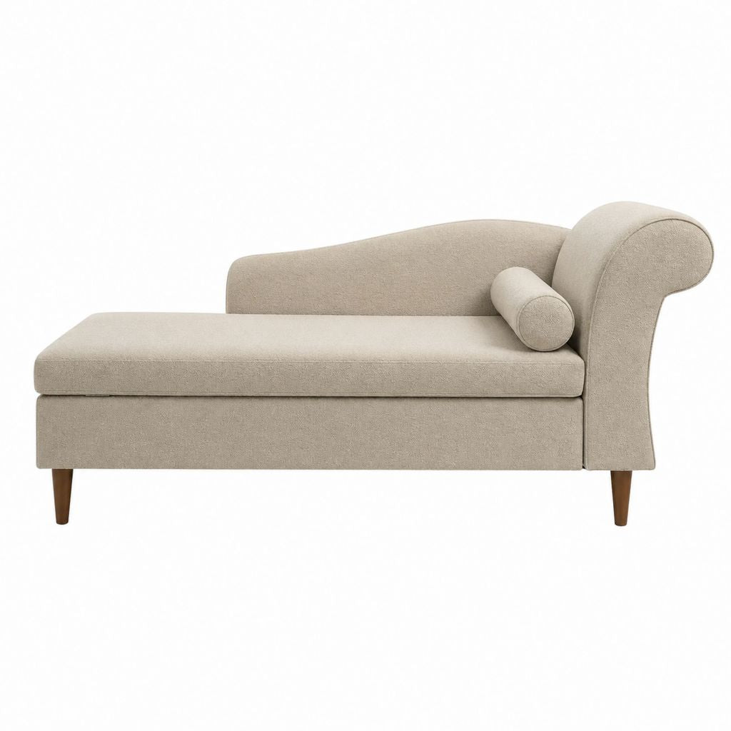 Méridienne droite beige en polyester avec accoudoir et coussin cylindrique 170 x 80 x 82 cm