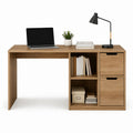 Bureau informatique droit chêne avec rangement en panneaux de particules 120 x 60 x 75 cm
