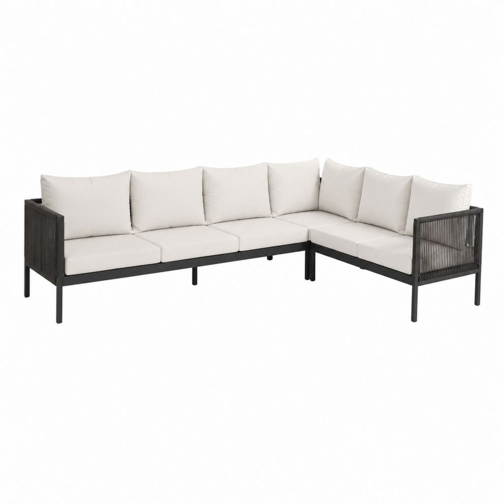 Canapé de jardin d'angle 5 places noir et beige en aluminium et polyester 250 x 180 x 78 cm