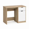 Bureau droit avec tiroir et placard chêne clair et blanc en panneaux de particules 100 x 50 x 75 cm