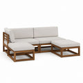 Salon de jardin modulable 4 pièces en bois d'acacia brun avec coussins beige 240 x 150 x 65 cm