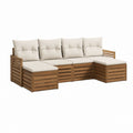 Canapé de jardin d'angle 4 places marron et beige en bois d'acacia 280 x 210 x 70 cm