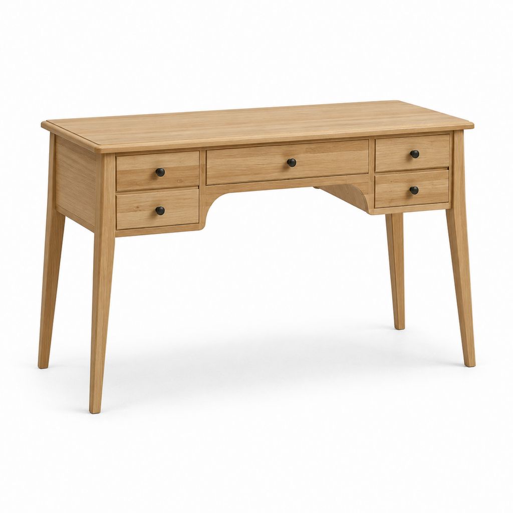 Bureau classique en chêne massif naturel avec 5 tiroirs 120 x 60 x 75 cm