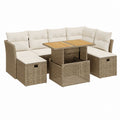 Salon de jardin d'angle 6 places beige et taupe en résine tressée PE avec table 120 x 60 x 67 cm