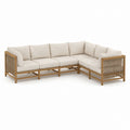 Canapé de jardin d'angle 5 places beige en acacia massif et corde en polypropylène 300 x 220 x 75 cm